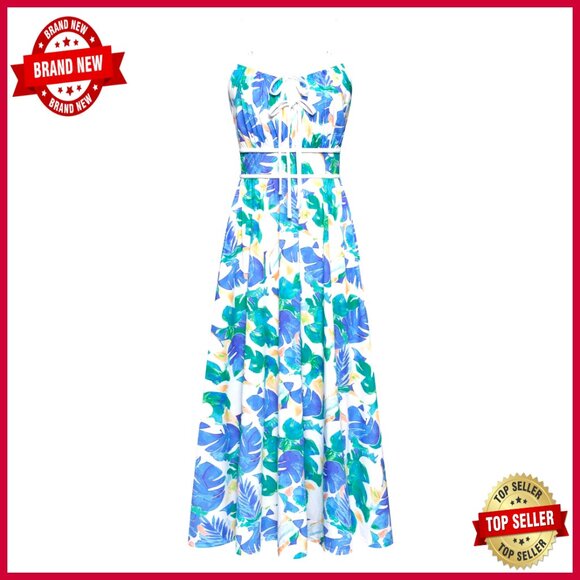 Dresses & Skirts - Summer Maxi Dress Floral Boho Tie Front Spaghetti Strap Sundress with Pockets